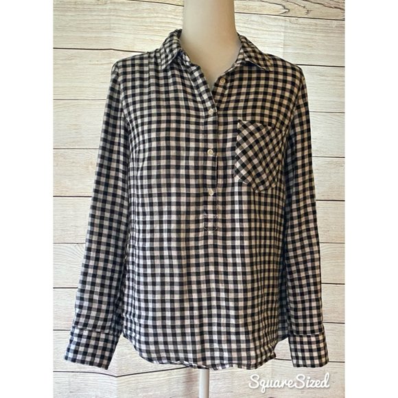 Merona Tops - SOLD Merona gingham plaid popover blouse buttons M